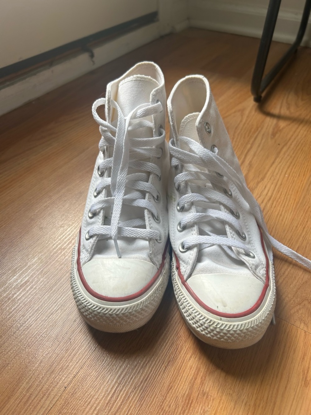 Women's White Converse Sneakers with Red Trim